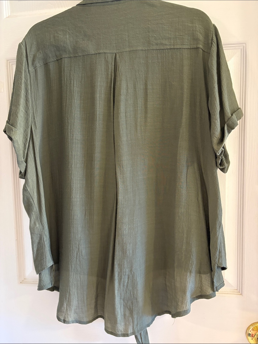 Cato Olive Green Button-Front Tie Hem Casual Shirt - Picture 2 of 2